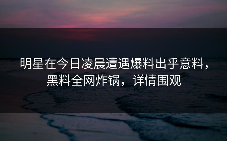 明星在今日凌晨遭遇爆料出乎意料，黑料全网炸锅，详情围观