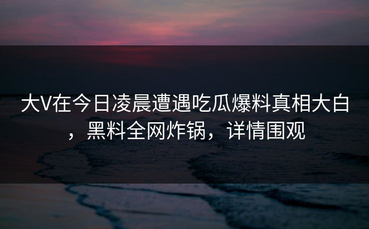 大V在今日凌晨遭遇吃瓜爆料真相大白，黑料全网炸锅，详情围观
