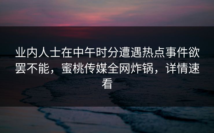 业内人士在中午时分遭遇热点事件欲罢不能,蜜桃传媒全网炸锅,详情速看 业内人士在中午时分遭遇热点事件欲罢不能,蜜桃传媒全网炸锅,详情速看